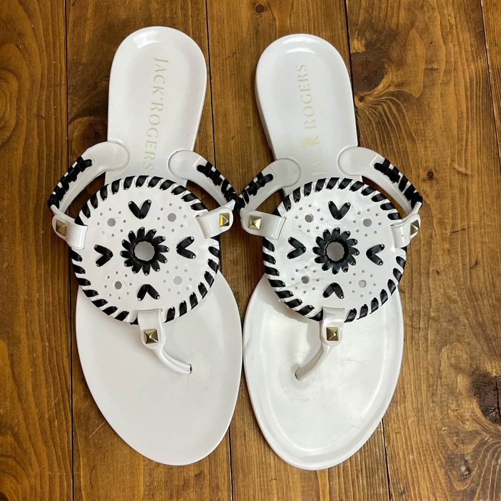 Jack rogers size 8 Georgica Jelly Thong Sandal white and black